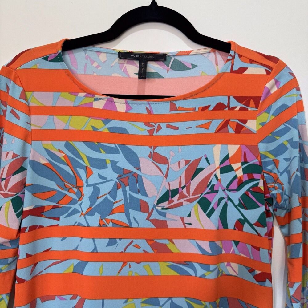 BCBGMaxAzria Colorful Striped Tropical 3/4‎ sleeve Shift Dress size XS Vacation - Picture 16 of 16